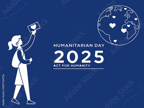  World humanitarian day illustration of a man with a globe