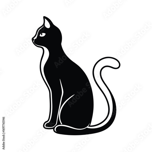 Elegant black silhouette of a cat sitting gracefully in a simple design