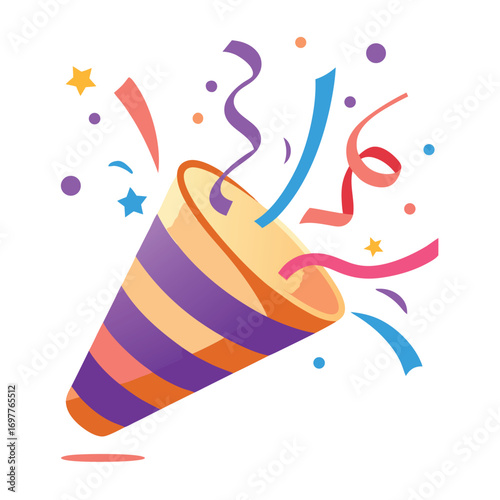 Vector icon party popper. Cartoon emoji of birthday confetti explosion. Simple minimal illustration isolated on white background, 
