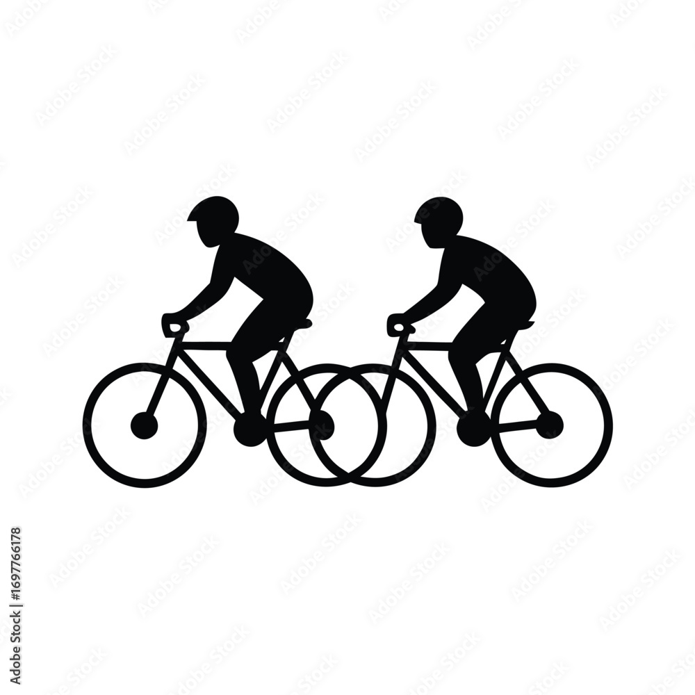 Obraz premium Simple black silhouette of a couple enjoying a bicycle ride together