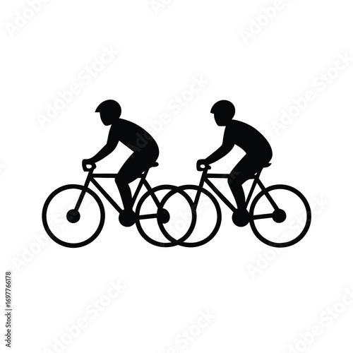 Simple black silhouette of a couple enjoying a bicycle ride together