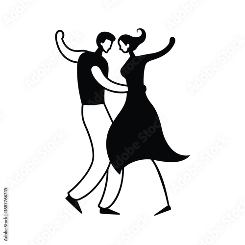 Elegant black silhouette of a couple dancing together in a simple artistic style