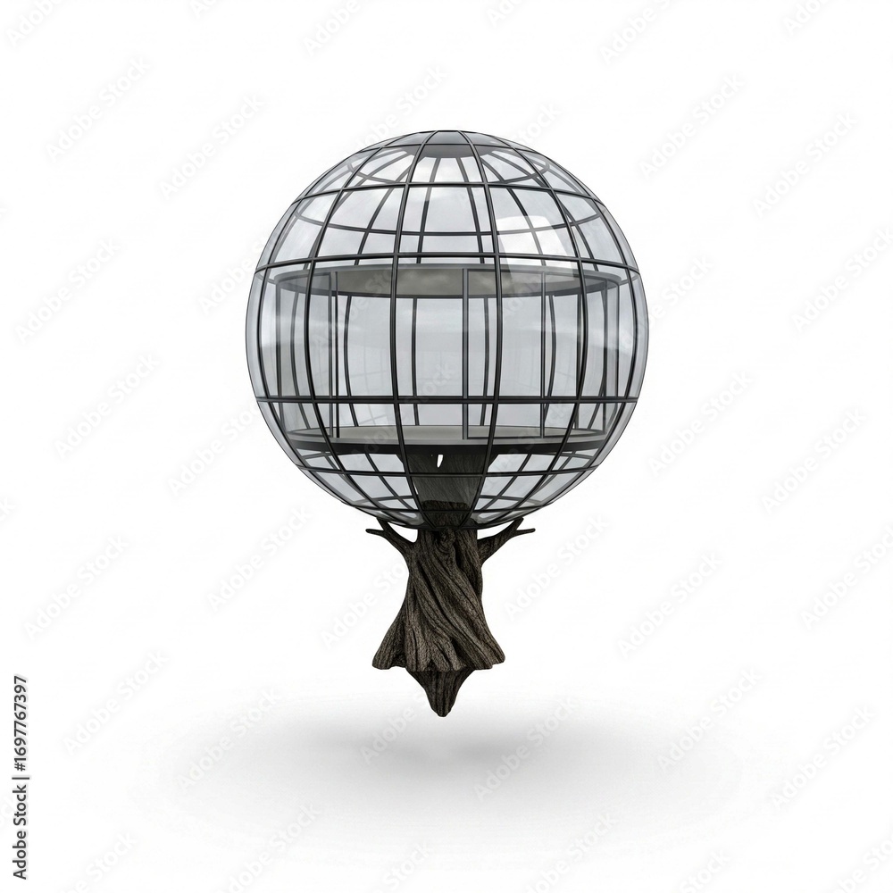 Fototapeta premium Discover a sanctuary of serenity in this unique globe treehouse for peaceful relaxation and nature escapes