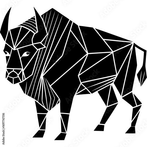 Geometric Bison Vector Illustration, Polygonal Buffalo Animal Design, Modern Abstract Wildlife Icon