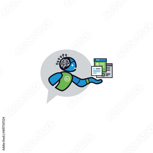 AI robotics progress clip art intelligent cyborg brain with expertise in big data research, collaboration, cooperation for efficient logistic operation