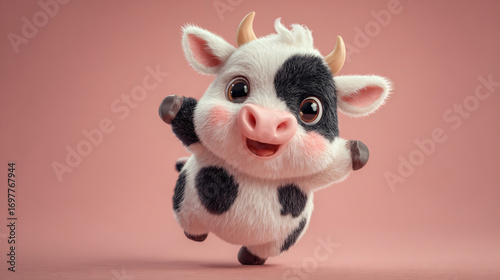 Cheerful Animated Cow Character with Horns