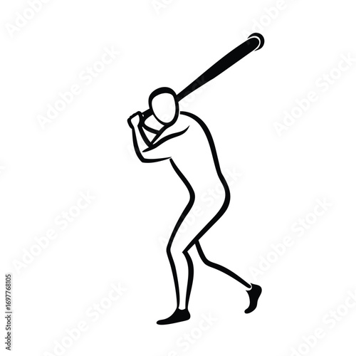 Dynamic black silhouette of a cricketer swinging a bat in action