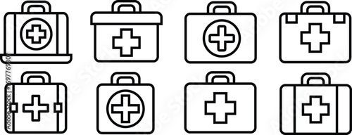 medical kit icon. first kit vector set and healthcare, help, illustration, hospital vector