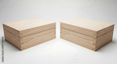 Realistic Wooden Box Mockup, Front Angle View On White