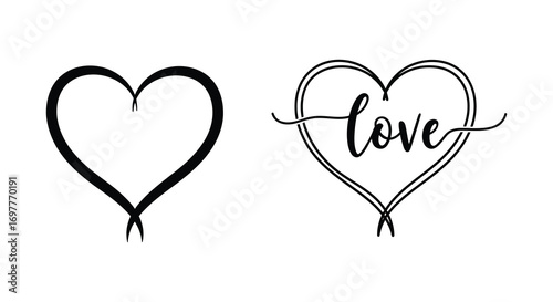 simple black heart drawings with love text inside