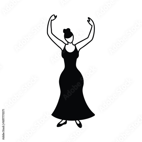 Dynamic black silhouette of a flamenco dancer with arms raised in a passionate pose