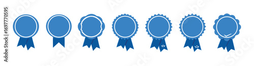 blue ribbon and banner. set of premium quality and guarantee labels isolated on white background. 
