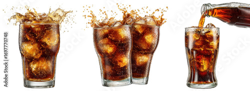 set of cola in glass isolated on transparent background