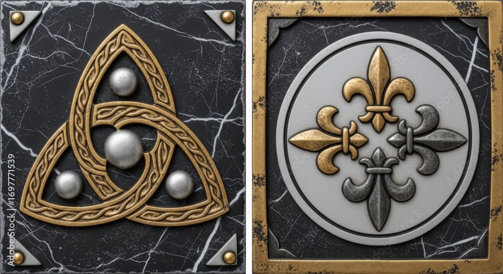 Naklejka premium Golden Celtic Knot and Fleur-de-lis Designs