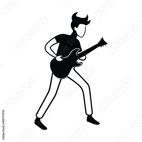 Passionate black silhouette of a guitarist in dynamic action