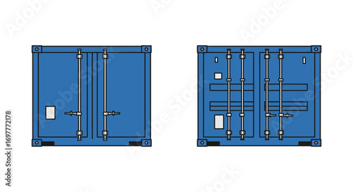 shipping containers side by side showing front and side views