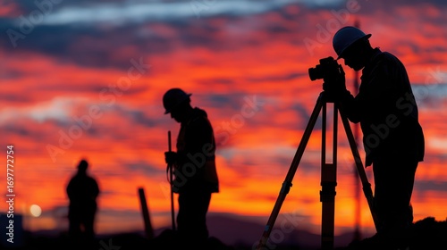Vibrant Sunset Construction Site Silhouettes