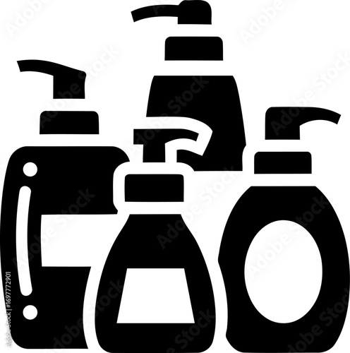 Group of pump bottles for soap lotion and cosmetics icons