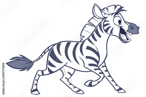 Cartoon Zebra Running on White Background Animal Clip Art Design