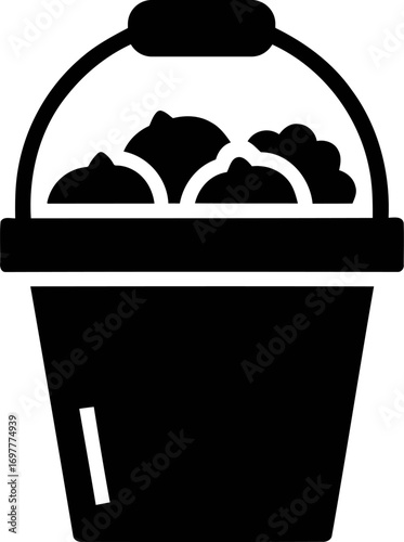 Simple icon of a bucket full of ice cream scoops