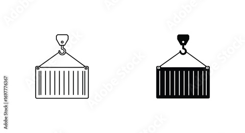 container being lifted by crane hook illustration