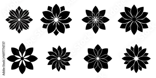 Stylised flower silhouettes set. Vector illustration. 