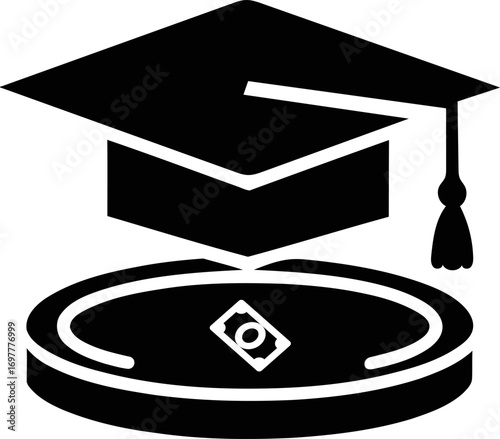 Graduation cap on money coin education investment concept