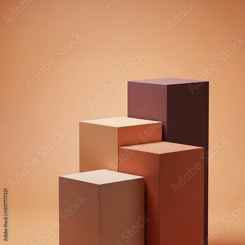 Four rectangular pedestals of varying heights and colors, arranged in a stepped configuration, against a solid background.
