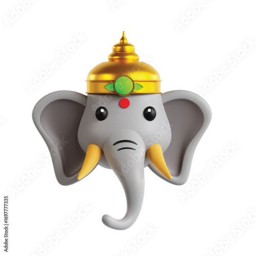 Adorable 3D render of the auspicious elephant god's head, a sacred Hindu symbol for success and prosperity, presented as a modern cultural icon