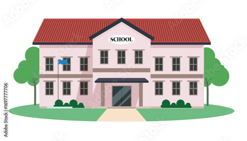 School building icon clip art set. School university and college building clip art for students and pupils learning classroom drawing collection vector illustration.  
