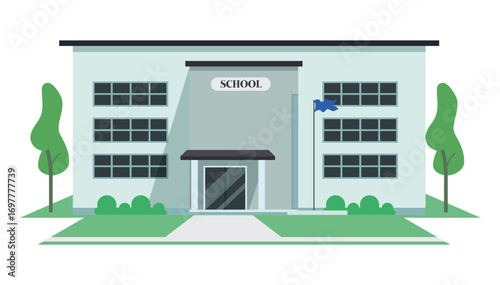 School building icon clip art set. School university and college building clip art for students and pupils learning classroom drawing collection vector illustration.  
