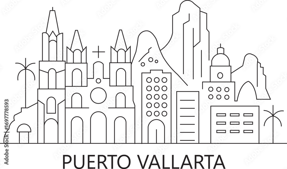 Obraz premium Puerto Vallarta City Line Draw Simple Minimalist