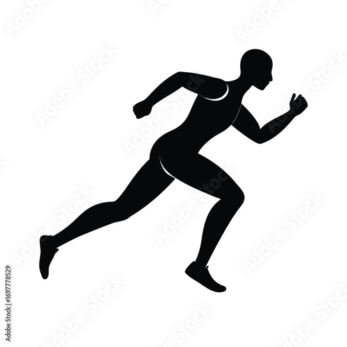 Dynamic black silhouette of a fast sprinting runner in motion