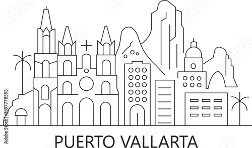 Puerto Vallarta City Line Draw Simple Minimalist