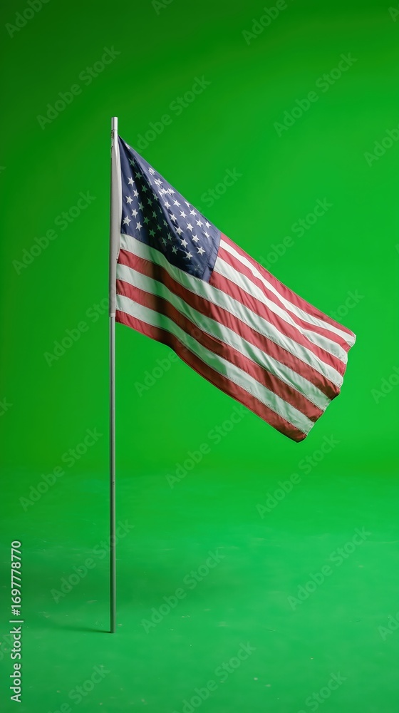 Obraz premium USA stars and stripes flag on green screen backdrop ideal for political campaign videos and American themed multimedia content creation 