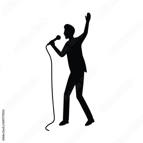 Dynamic silhouette of a singer performing with microphone on stage