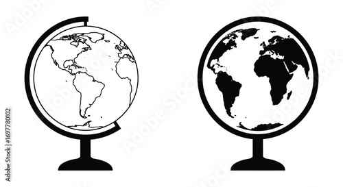 two globes side by side showing earth from different angles