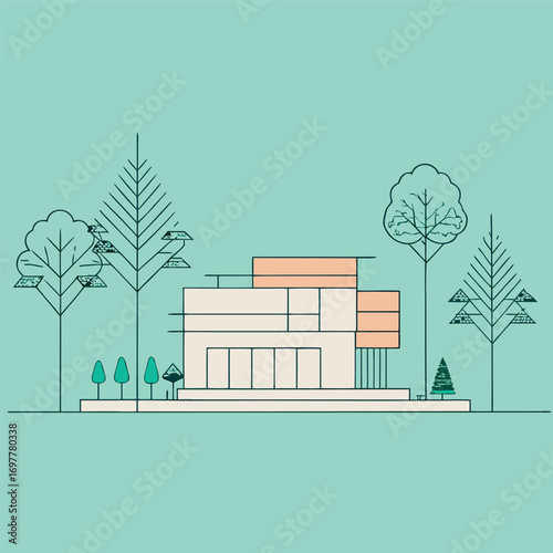 Architectural Drawings, Minimal style cad tree line drawing, Side view, set of section wetland forest outline for landscape design drawing. Vector illustration in seperate element