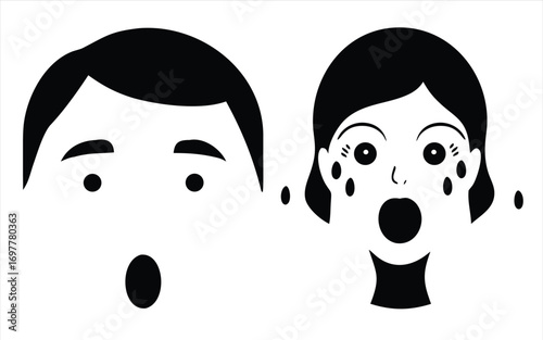 Emotional Faces of Couple Expressing Astonishment, Wonder, and Exclamation