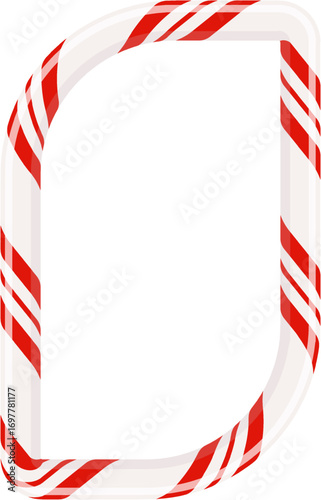 Christmas candy cane photo frame. Red and white striped festive border. PNG