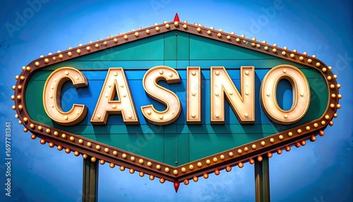 Retro casino sign against a vibrant blue sky