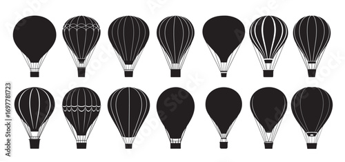  air balloon silhouette white background vector illustration
