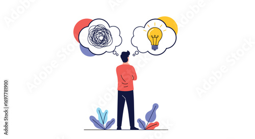 Person thinking about problem solving and coming up with creative new ideas for innovation