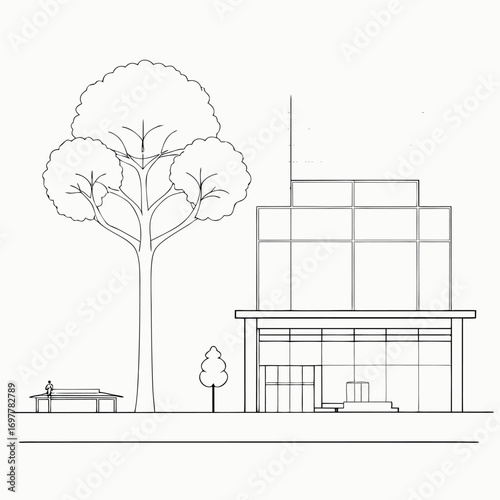 Architectural Drawings, Minimal style cad tree line drawing, Side view, set of section wetland forest outline for landscape design drawing. Vector illustration in seperate element