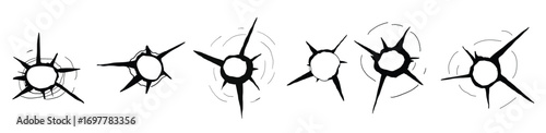bullet hole gun shot weapon mark silhouette impact gun  vector illustration