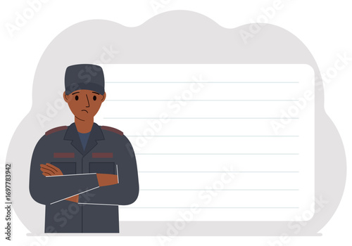 Police man. Profession policeman, security guard, patrolman in uniform.