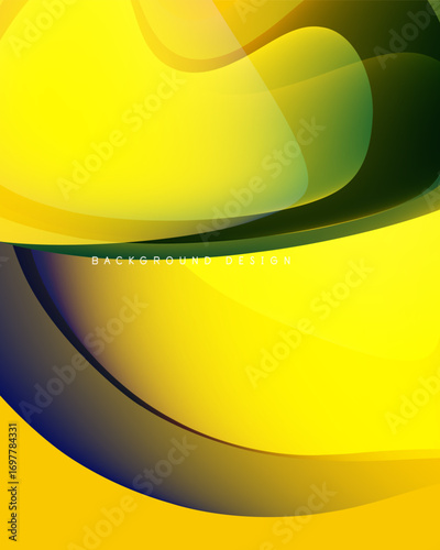 Bright yellow background features flowing curves, gradients. Modern design evokes energy, movement, visual appeal.