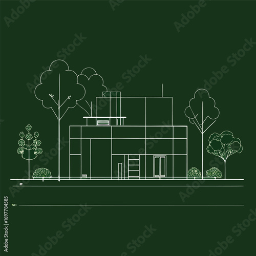 Architectural Drawings, Minimal style cad tree line drawing, Side view, set of section wetland forest outline for landscape design drawing. Vector illustration in seperate element