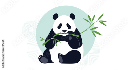 Adorable giant panda enjoying fresh green bamboo shoots in natural habitat illustration