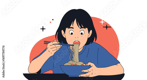 Young person enjoying a delicious bowl of ramen noodles with chopsticks a wholesome asian food experience